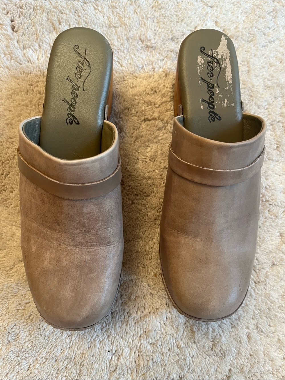 Free People Taupe Slip-On Clog Mules